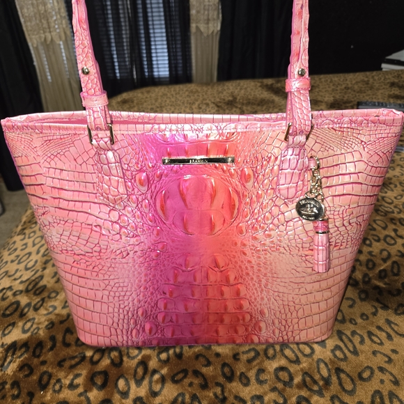 Brahmin Pink Croc-Embossed Tote - Picture 2 of 5